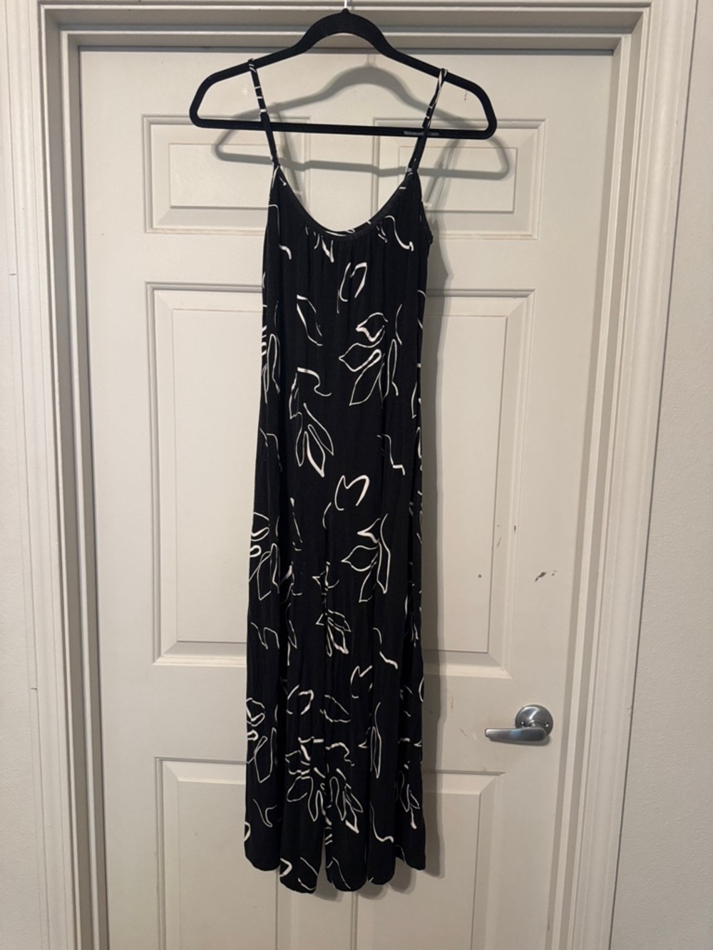Black Floral Slip Maxi Dress with White Outline Print